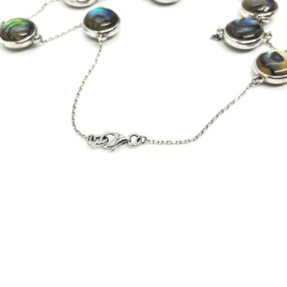 ABALONE SHELL MOTHER OF PEARL 925 STERLING SILVER STATION LINK NECKLACE 18" - Picture 14 of 16